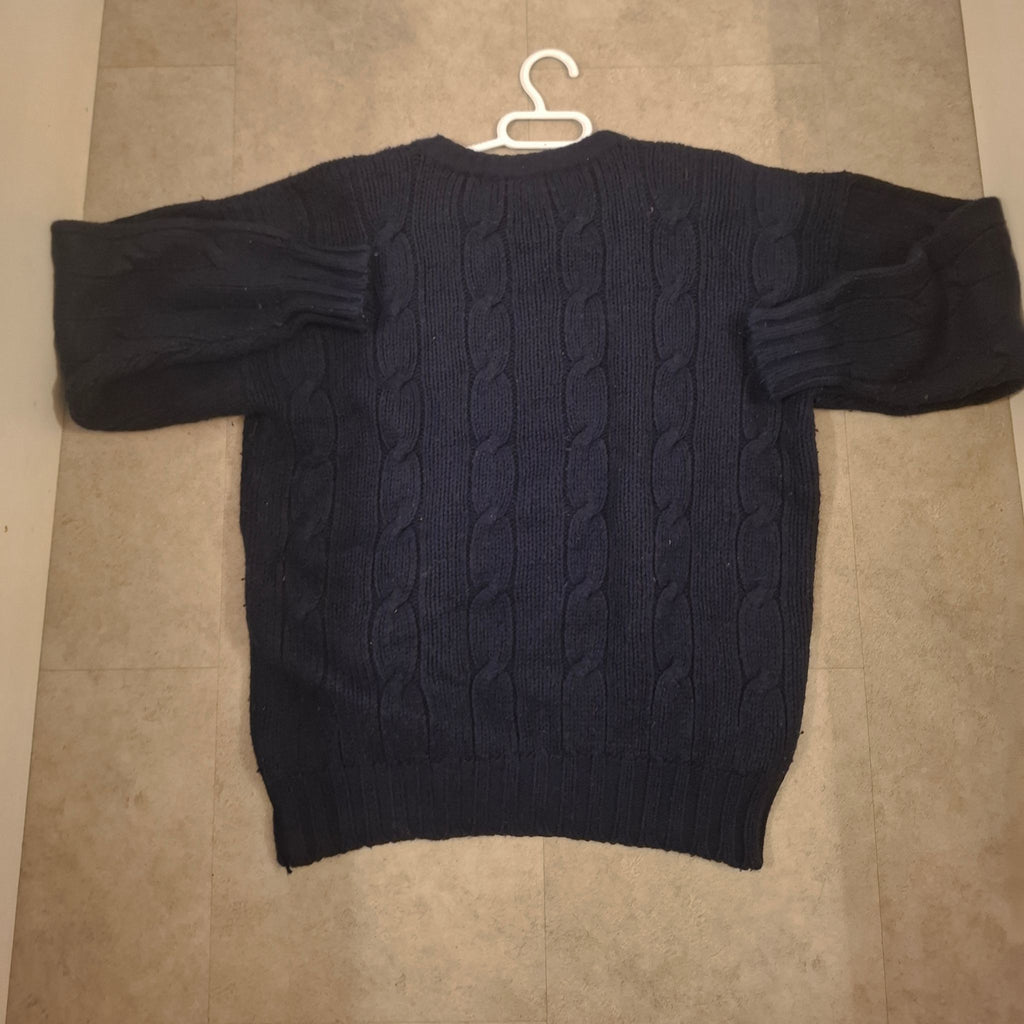 [VINTAGE 1990s] Yves Saint Laurent Cable-Knit Sweater – Blue (Size L)