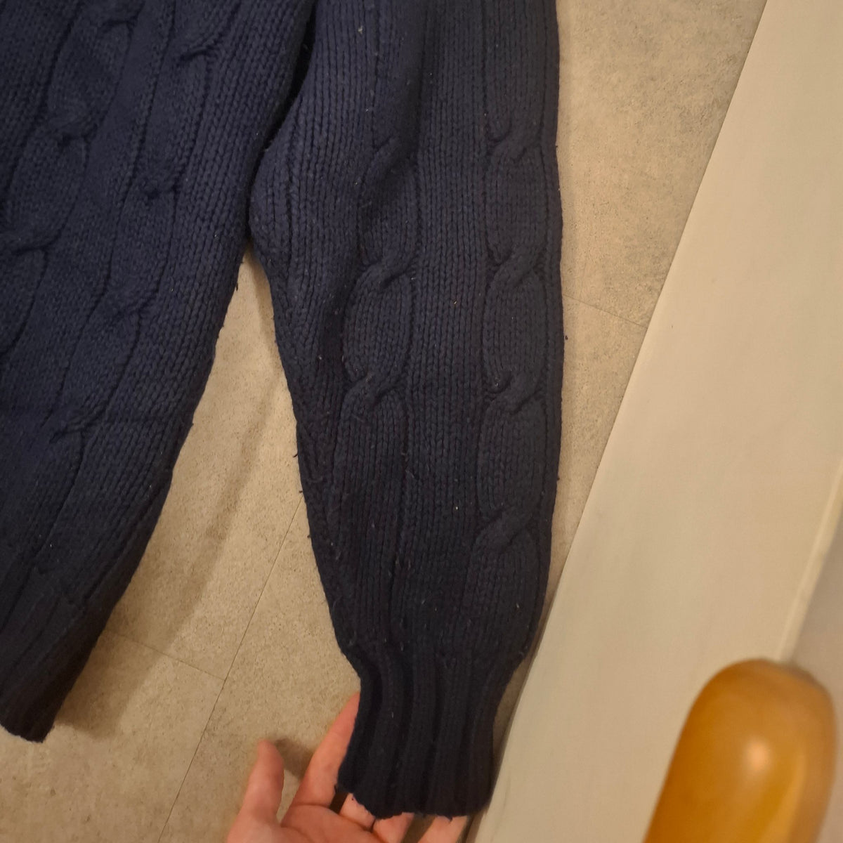 [VINTAGE 1990s] Yves Saint Laurent Cable-Knit Sweater – Blue (Size L)