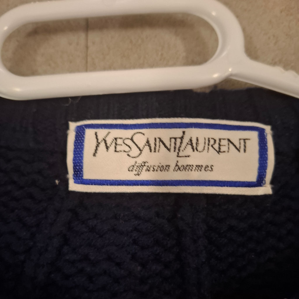 [VINTAGE 1990s] Yves Saint Laurent Cable-Knit Sweater – Blue (Size L)
