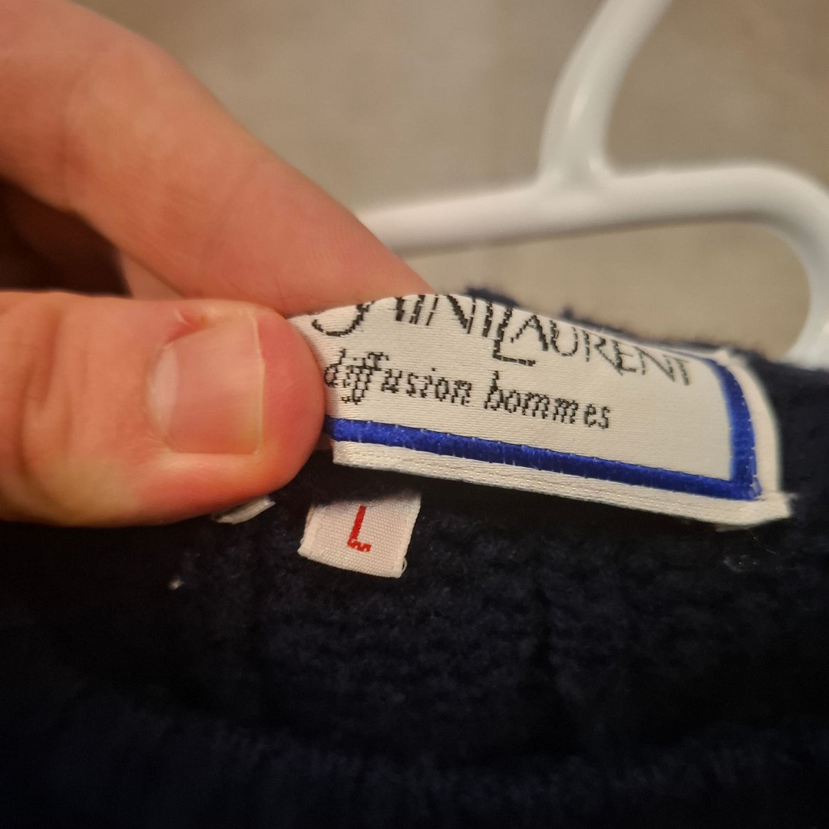 [VINTAGE 1990s] Yves Saint Laurent Cable-Knit Sweater – Blue (Size L)